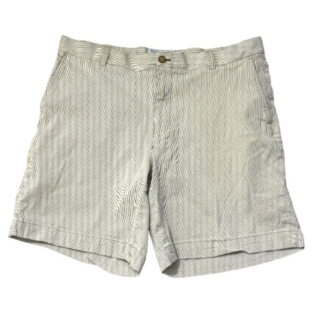 Southern Tide Skipjack Seersucker Shorts Mens 38 Khaki White Stripe Preppy